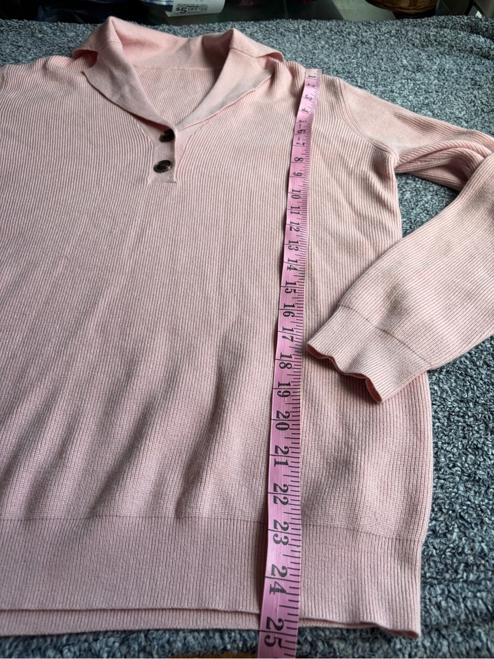 Soft Pink Ribbed Button-Front Women's Sweater - Picture 8 of 9